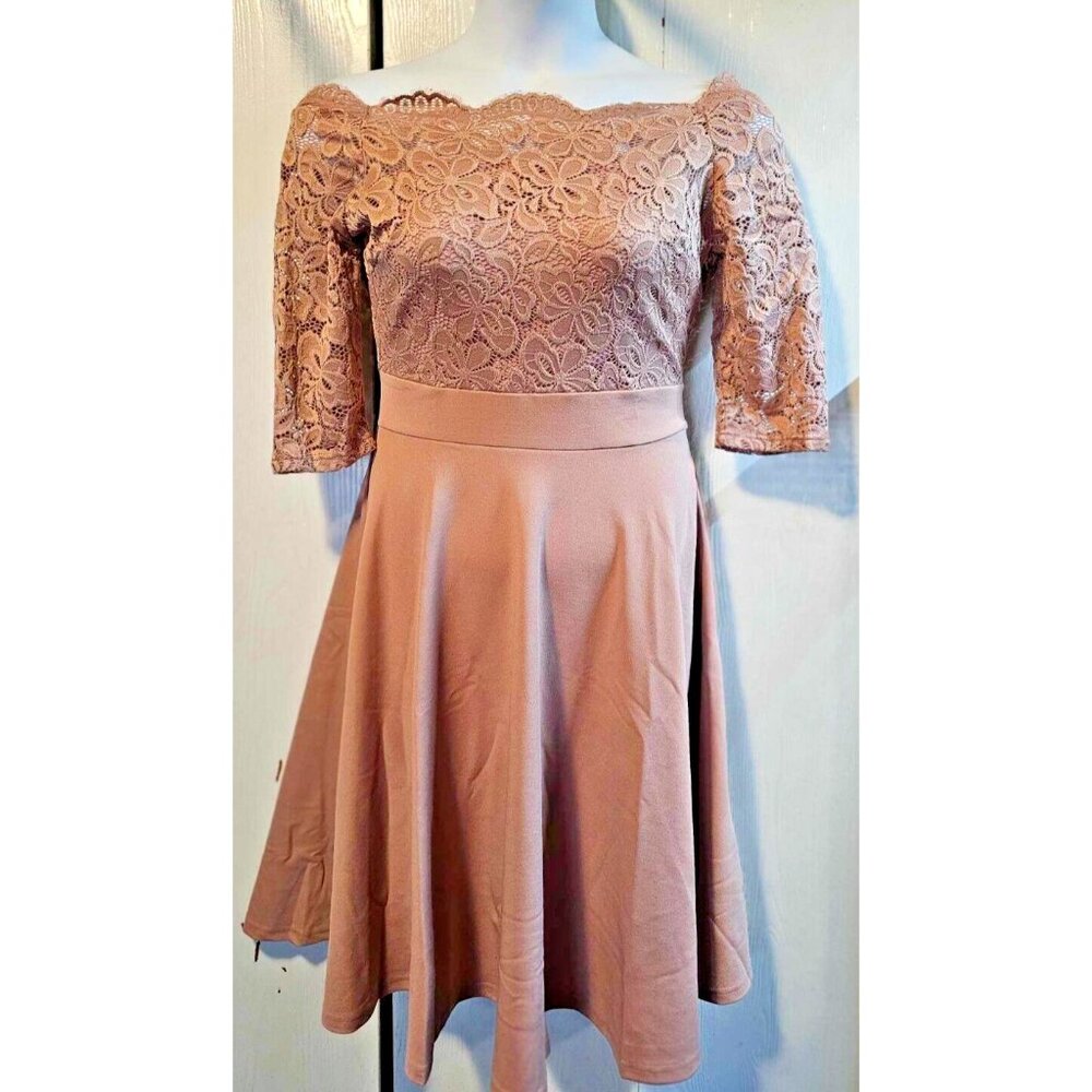 MISSMAY Women's Floral Lace Half Sleeve Boat Neck Formal Swing Dress Size Large